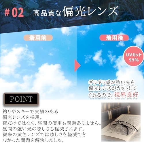 Amazon | [404EYEWEAR] 夜間運転用偏光透明サングラス ナイトドライブ